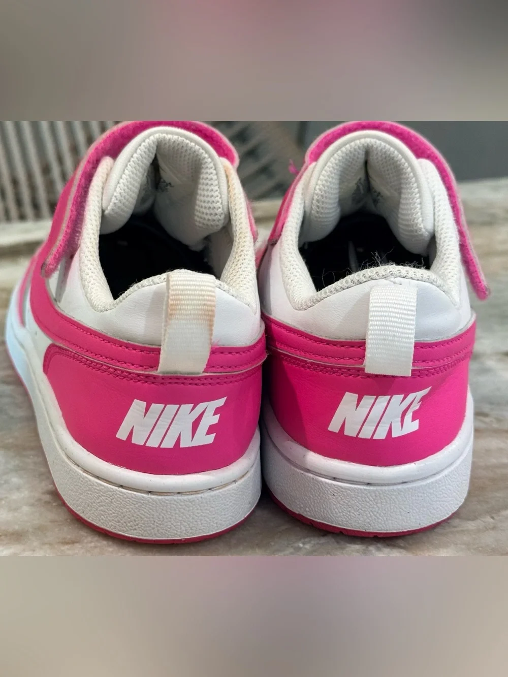 Girls NIKE Court Borough Low Pink & White Casual Sneakers- Size 2